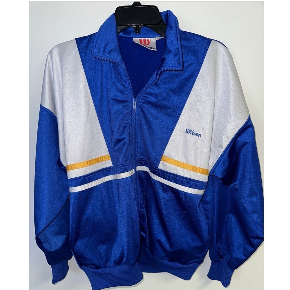 Vintage Blue Yellow White Wilson Full Zip Sweatshirt Mens Track Suit Size Medium